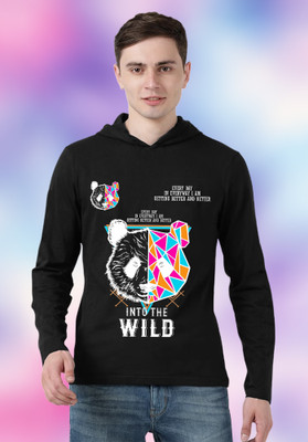 FastColors Printed Men Hooded Neck Black T-Shirt