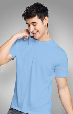 Fast Fever Fashions Solid Men Round Neck Blue T-Shirt