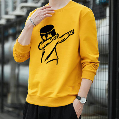 LGRK Printed Men Round Neck Yellow T-Shirt