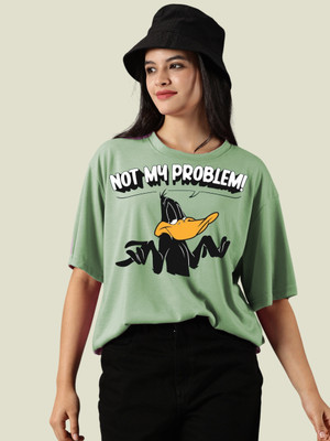 DISNEY by DreamBe Cartoon Women Round Neck Green T-Shirt