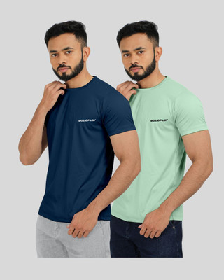 INDICLUB Self Design Men Round Neck Blue, Light Green T-Shirt