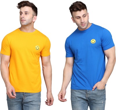 BEYOU FASHION Printed Men Round Neck Blue, Yellow T-Shirt