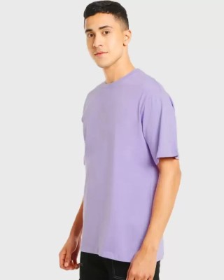 DressNplay Solid Men Round Neck Purple T-Shirt