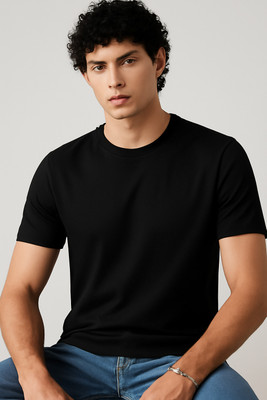 Tathastu Clothing Solid Men Round Neck Black T-Shirt