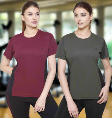 White Moon Solid Women Round Neck Multicolor T-Shirt