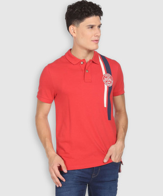 U.S. POLO ASSN. Printed Men Polo Neck Red T-Shirt