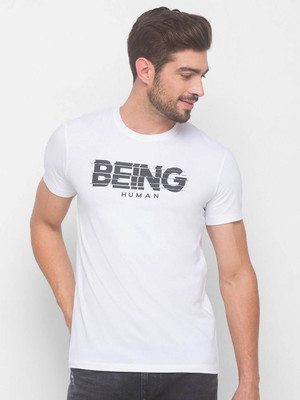 BEING HUMAN Solid Men Round Neck White T-Shirt