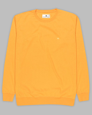 french crown Solid Men Round Neck Orange T-Shirt