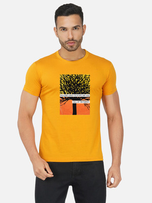 Moda Rapido Printed Men Round Neck Yellow T-Shirt