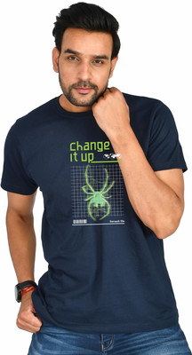 Burundi Blu Printed Men Round Neck Navy Blue T-Shirt