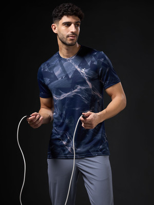 TECHNOSPORT Printed Men Crew Neck Navy Blue T-Shirt