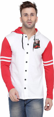 BEYOU FASHION Colorblock Men Hooded Neck White, Red T-Shirt