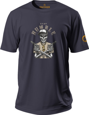 Enciger Graphic Print Men Round Neck Dark Blue T-Shirt