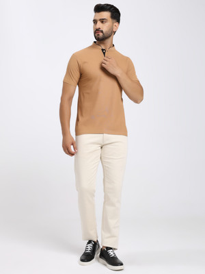 KCOTS Solid Men Polo Neck Brown T-Shirt