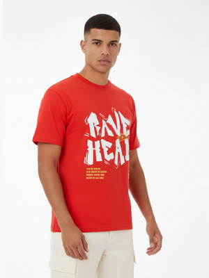 Glitchez Printed Men Round Neck Red T-Shirt