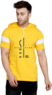 Cryptic Printed Men Hooded Neck Yellow T-Shirt