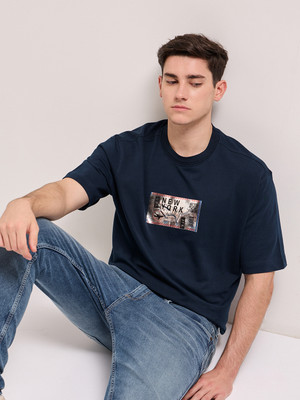 THE BEAR HOUSE Graphic Print Men Round Neck Blue T-Shirt