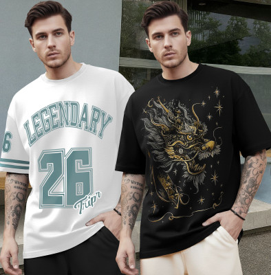 TRIPR Printed Men Round Neck White, Black, Blue T-Shirt