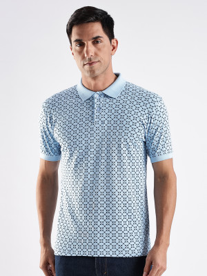 ADRO Printed Men Polo Neck Light Blue T-Shirt