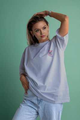 Moda Rapido Printed Women Round Neck Grey T-Shirt