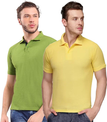 YUALIN CREATION Solid Men Polo Neck Yellow, Green T-Shirt