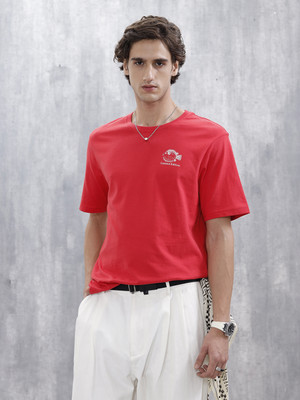 WROGN Solid Men Crew Neck Red T-Shirt