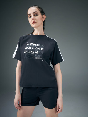 TECHNOSPORT Graphic Print Women Crew Neck Black T-Shirt