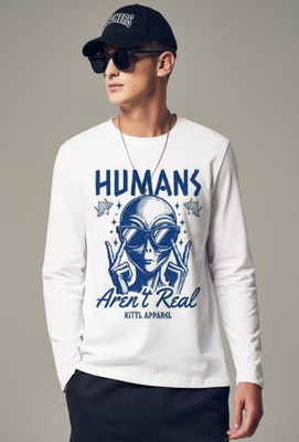 Aditi Fashion Printed, Typography Men Round Neck White T-Shirt