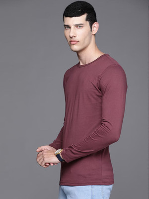 OrrganicChics Solid Men Round Neck Maroon T-Shirt