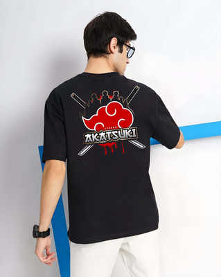 Kaido Self Design Men Round Neck Black T-Shirt