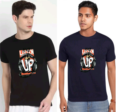MAHAKAAL CREATION Printed Men Round Neck Dark Blue, Black T-Shirt