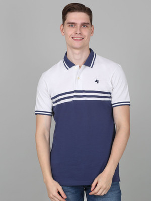 CANTABIL Striped Men Polo Neck Dark Blue T-Shirt