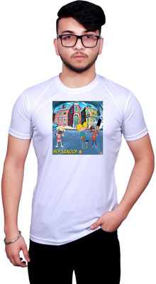 KRYONIX Printed Men Polo Neck White T-Shirt