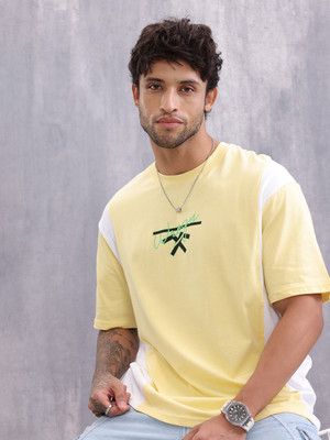 WROGN Printed Men Crew Neck Yellow T-Shirt