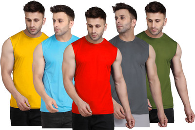 UDI n ADI Solid Men Round Neck Red, Light Blue, Yellow, Grey, Dark Green T-Shirt