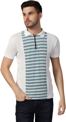 tfurnish Self Design Men Polo Neck Blue, White T-Shirt