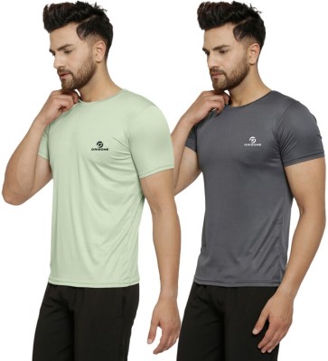 DRIZONE Solid Men Round Neck Light Green, Grey T-Shirt