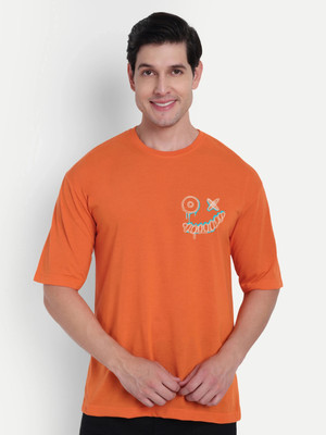 Benny Brooks Graphic Print Men Round Neck Orange T-Shirt