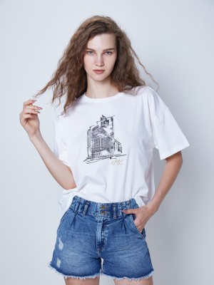 Cover Story Graphic Print Women Round Neck White T-Shirt