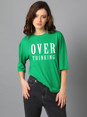 KOTTY Typography Women Round Neck Green T-Shirt