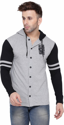 Lawful Casual Solid Men Hooded Neck Grey, Black T-Shirt