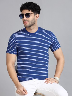 UrGear Striped Men Round Neck Blue T-Shirt