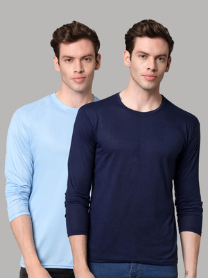 InkTees Solid Men Round Neck Light Blue, Navy Blue T-Shirt