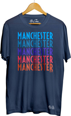 THE PRINT PLATTER Typography Men Round Neck Navy Blue T-Shirt