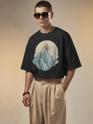 Senotex Graphic Print Men Round Neck Black T-Shirt