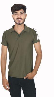 Turtlebay Clothing Solid Men Polo Neck Green T-Shirt