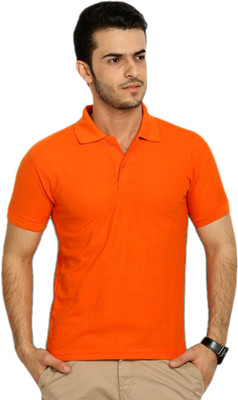 rj collection Solid Men Polo Neck Orange T-Shirt