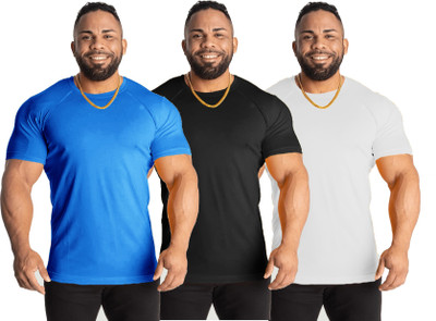UDI n ADI Solid Men Round Neck Light Blue, White, Black T-Shirt