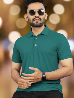 VeBNoR Solid Men Polo Neck Green T-Shirt