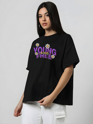 Moda Rapido Self Design Women Round Neck Black T-Shirt